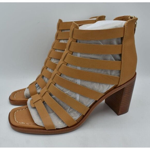 Sofft Womens Size 8.5 Stratford Luggage Leather Cage Zip Heeled Open Toe Sandals - Picture 1 of 11